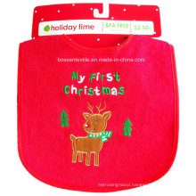 Promotion Red Cotton Cartoon Elk Embroidery Custom Christmas Baby Bib